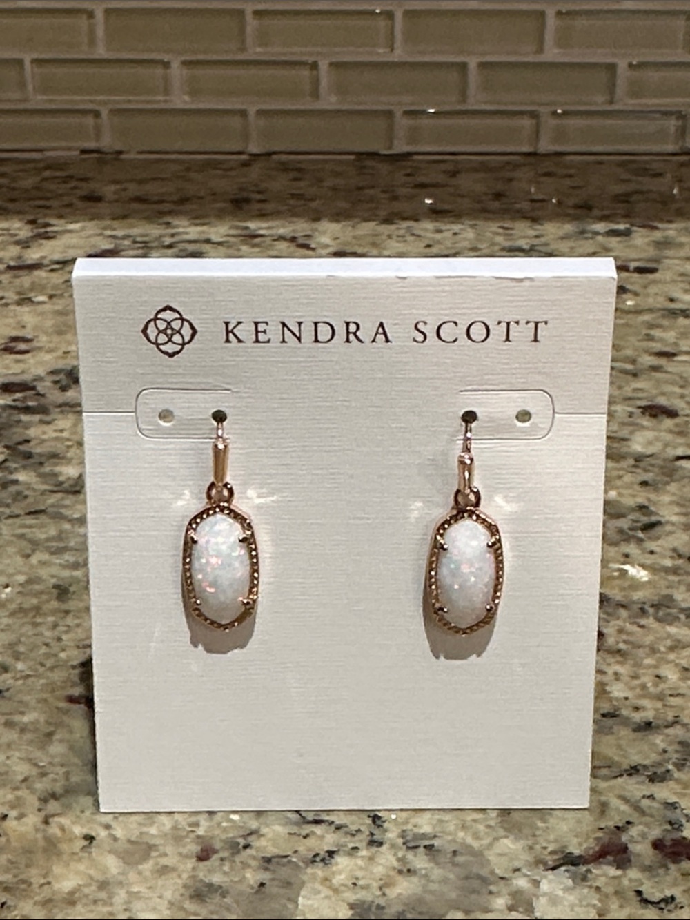 Kendra Scot Lee Rose Gold Drop Earrings with Kyocera Opal